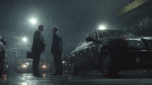 Фотореалистичное изображение сцены выкупа автомобиля: средний план, ракурс на уровне глаз, слегка сбоку для динамики, показывающий профессио